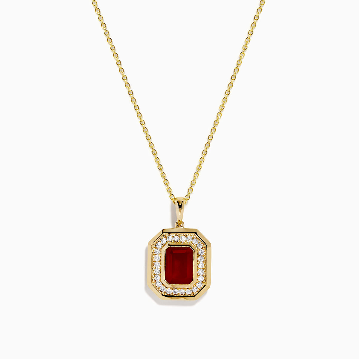 Fire Opal and Diamond Emerald-Cut Halo Pendant in 14K Yellow Gold