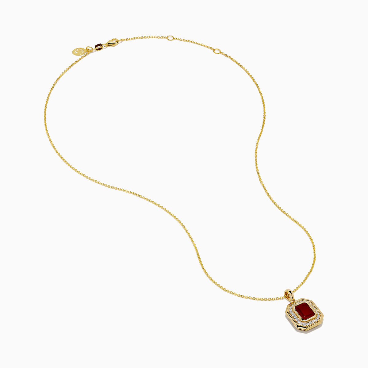 Fire Opal and Diamond Emerald-Cut Halo Pendant in 14K Yellow Gold view 2