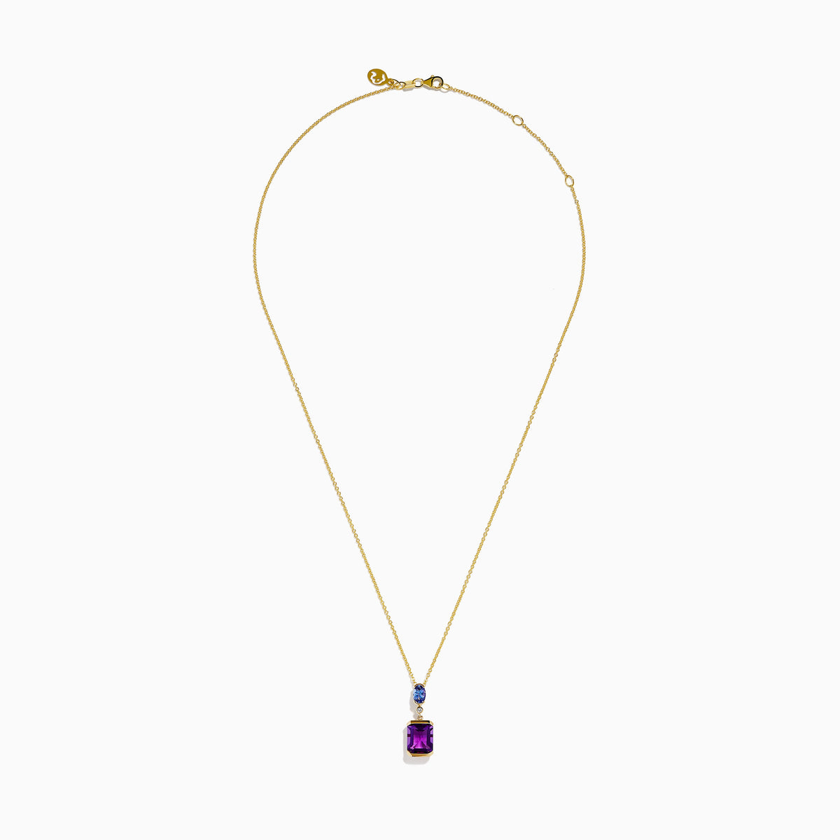 Amethyst, Tanzanite and Diamond Drop Pendant in 14K Yellow Gold view 3
