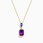 Amethyst, Tanzanite and Diamond Drop Pendant in 14K Yellow Gold