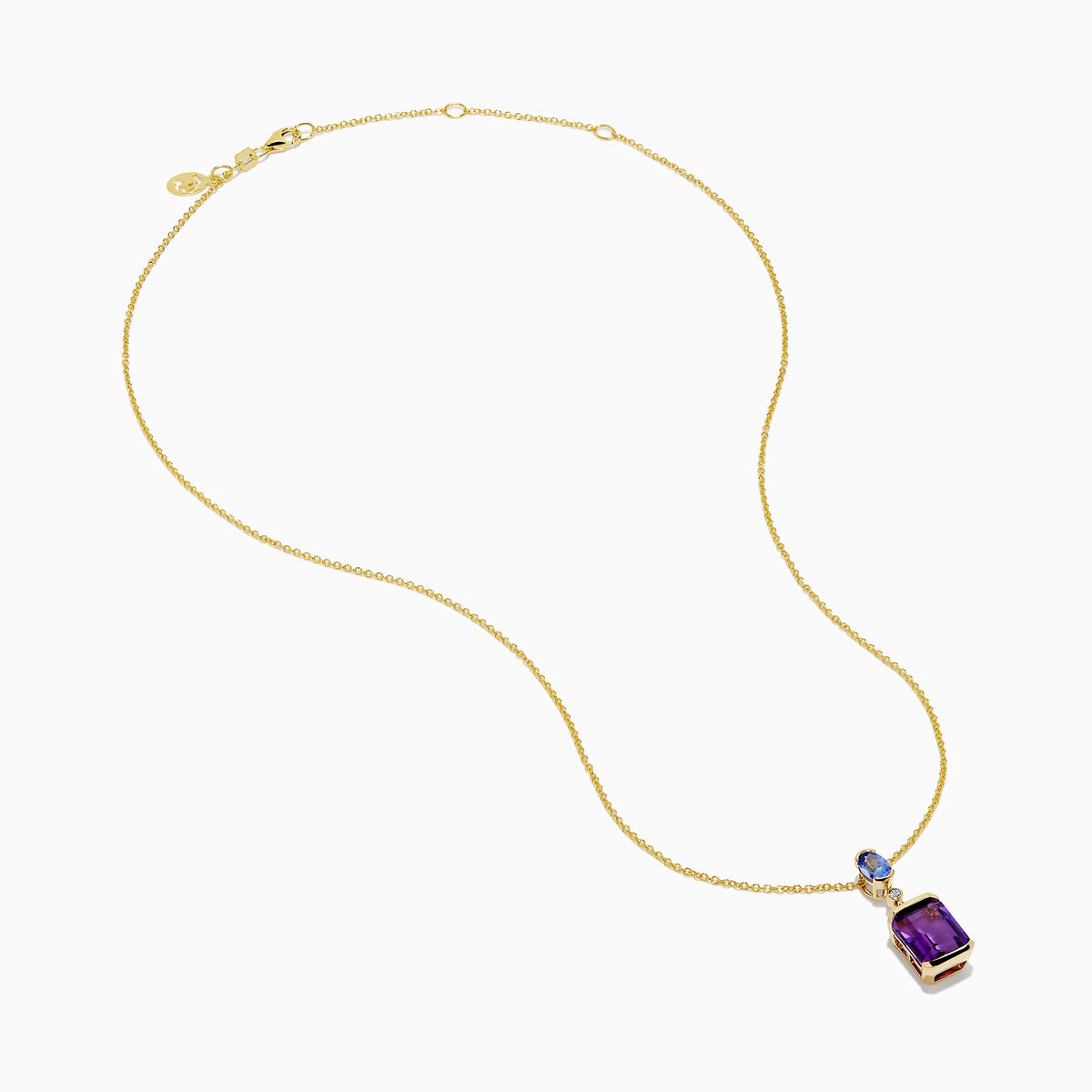 Amethyst, Tanzanite and Diamond Drop Pendant in 14K Yellow Gold view 2