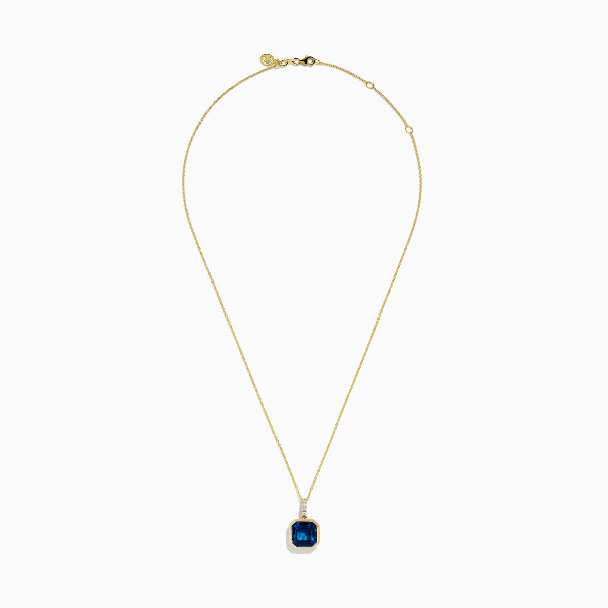 Blue Topaz and Diamond Bezel-Set Pendant in 14K Yellow Gold view 3