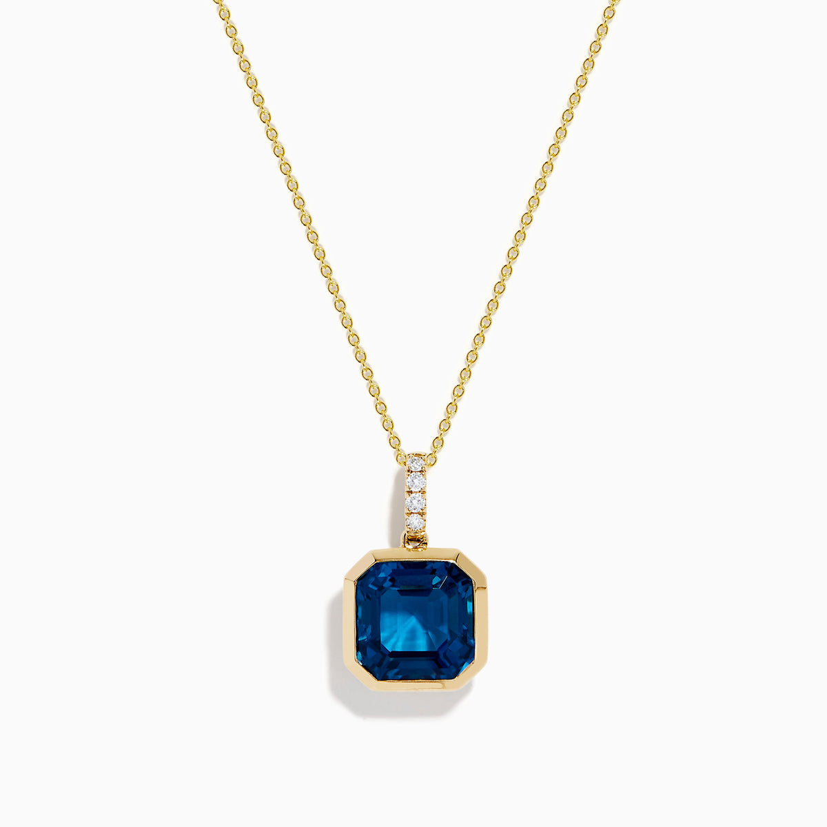 Blue Topaz and Diamond Bezel-Set Pendant in 14K Yellow Gold