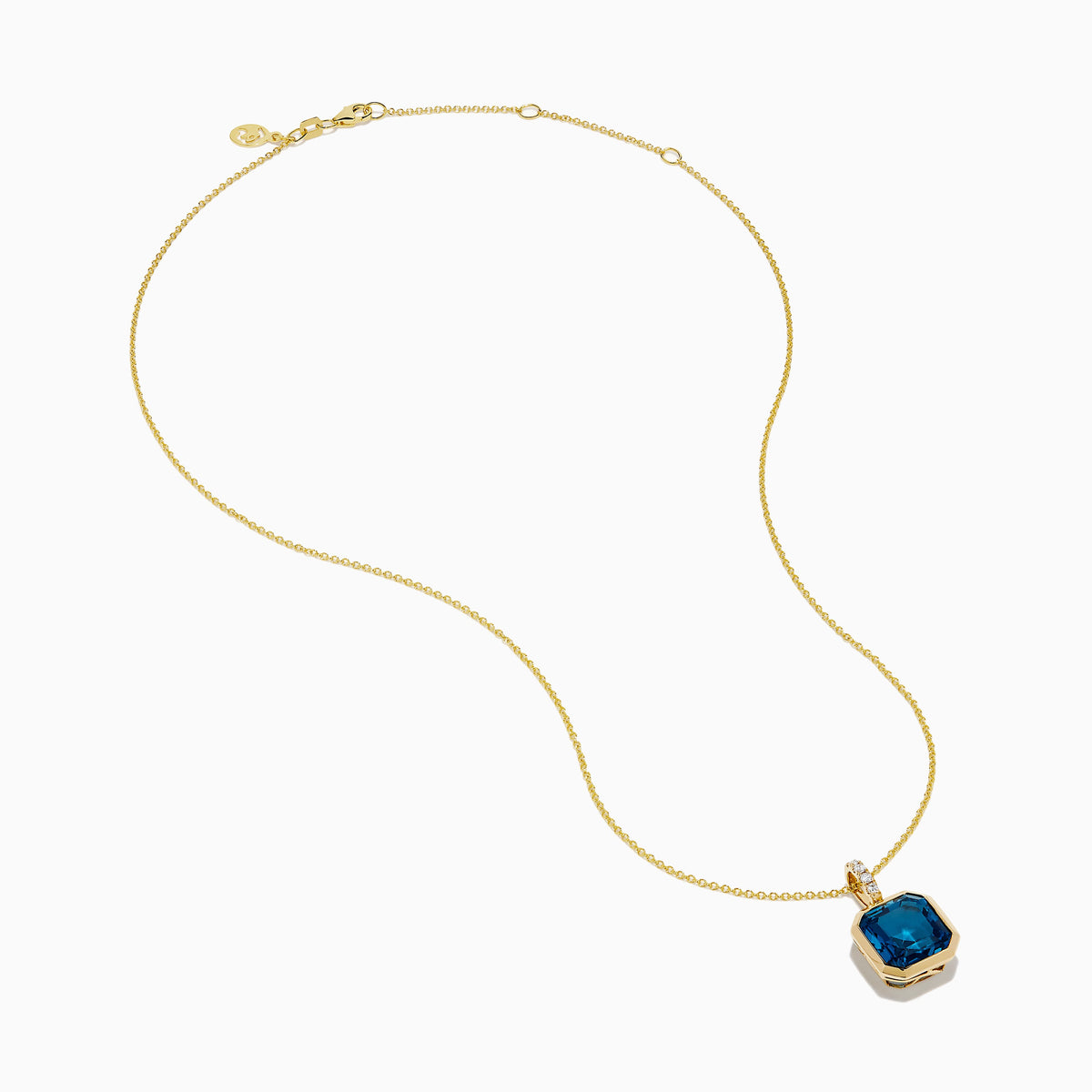 Blue Topaz and Diamond Bezel-Set Pendant in 14K Yellow Gold view 2