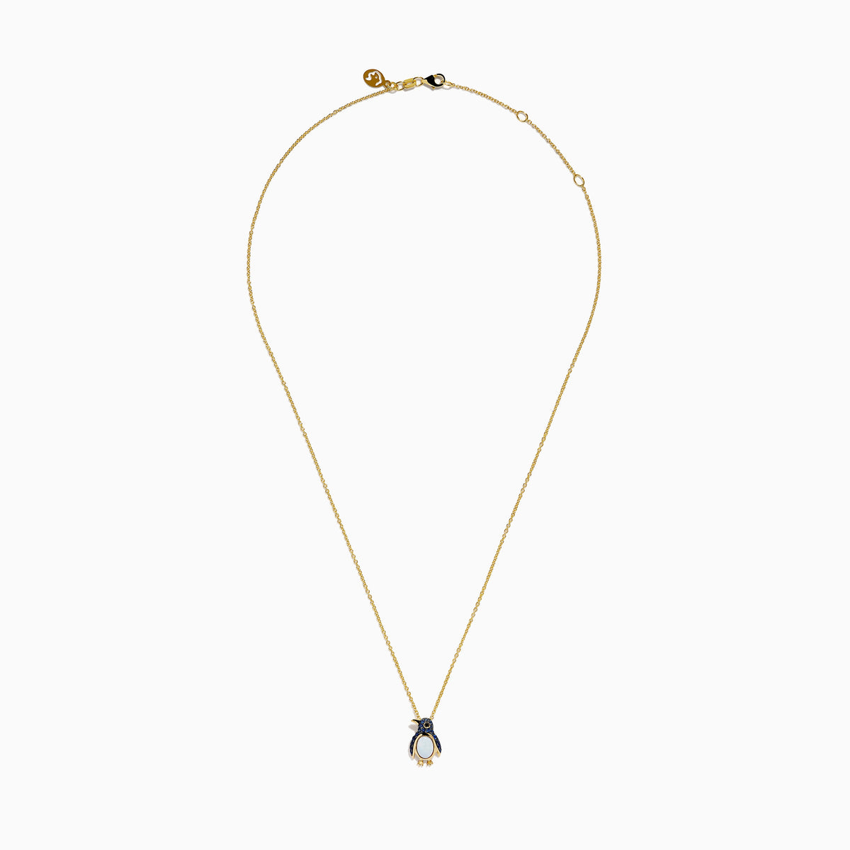 Opal, Blue Sapphire and Black Diamond Penguin Pendant in 14K Yellow Gold view 3
