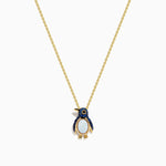 Opal, Blue Sapphire and Black Diamond Penguin Pendant in 14K Yellow Gold
