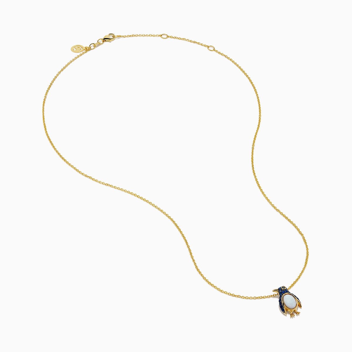 Opal, Blue Sapphire and Black Diamond Penguin Pendant in 14K Yellow Gold view 2