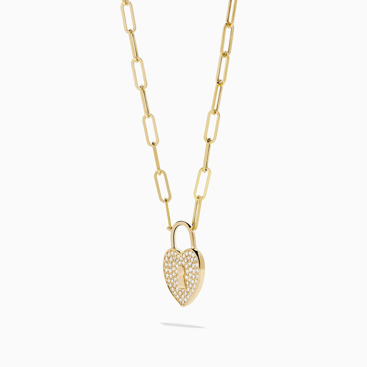 Diamond Heart Lock Pendant in 14K Yellow Gold view 4