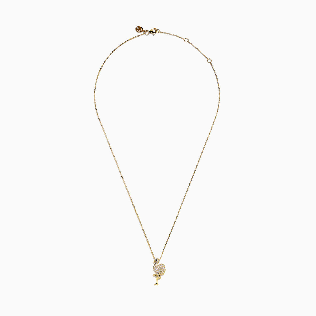 White and Black Diamond Flamingo Pendant in 14K Yellow Gold view 3