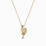 White and Black Diamond Flamingo Pendant in 14K Yellow Gold