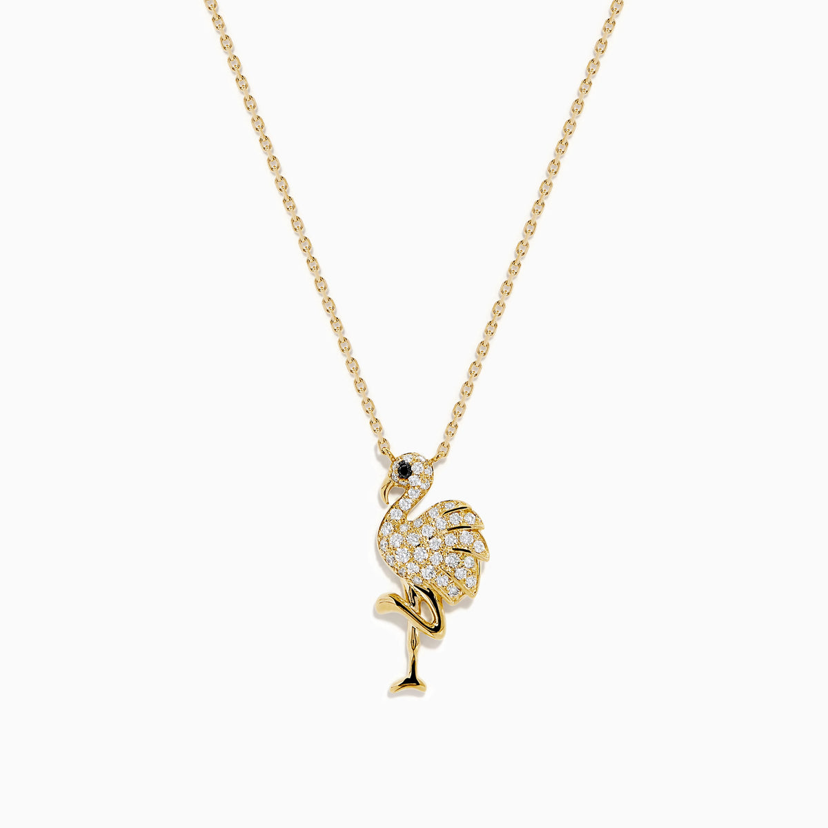 White and Black Diamond Flamingo Pendant in 14K Yellow Gold