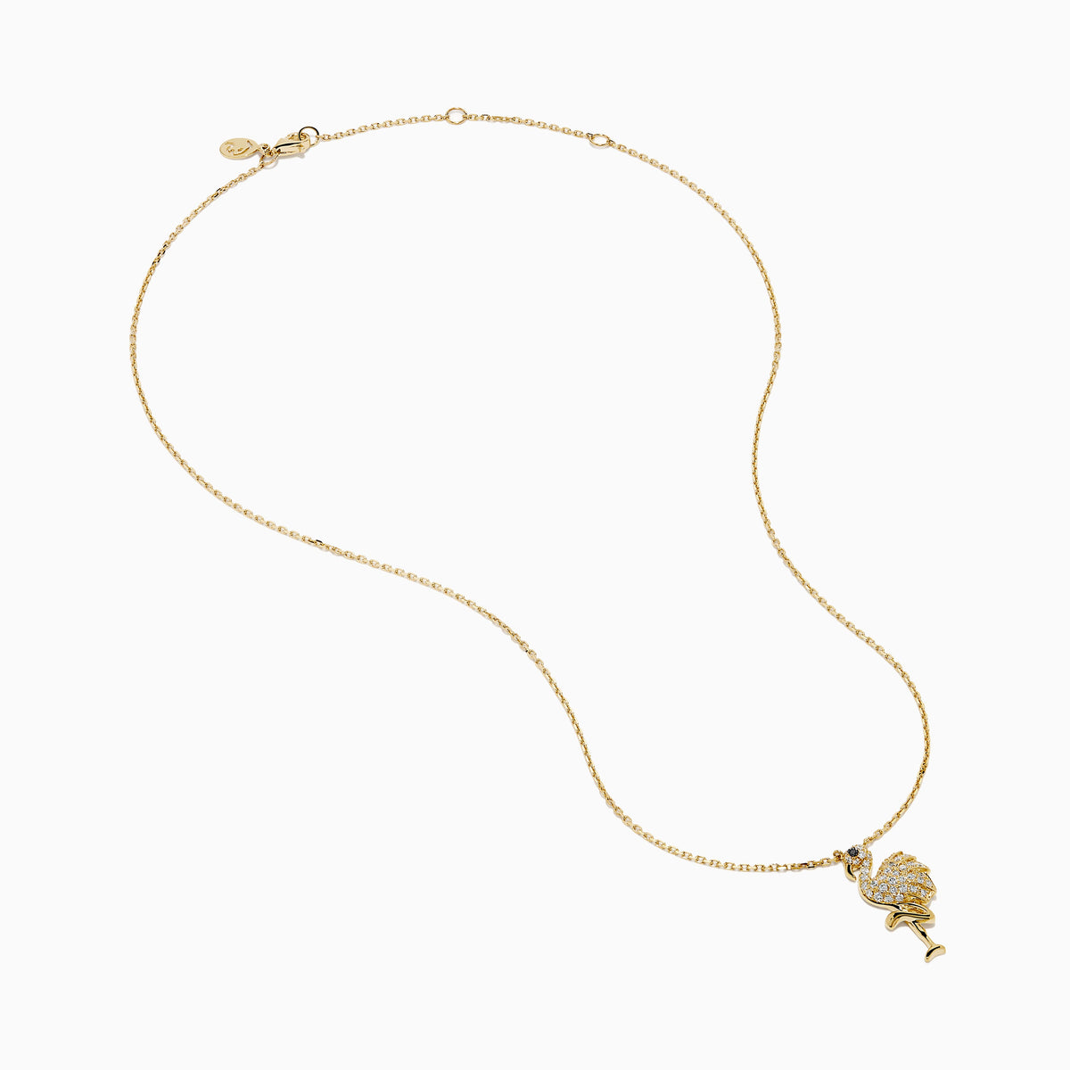 White and Black Diamond Flamingo Pendant in 14K Yellow Gold view 2