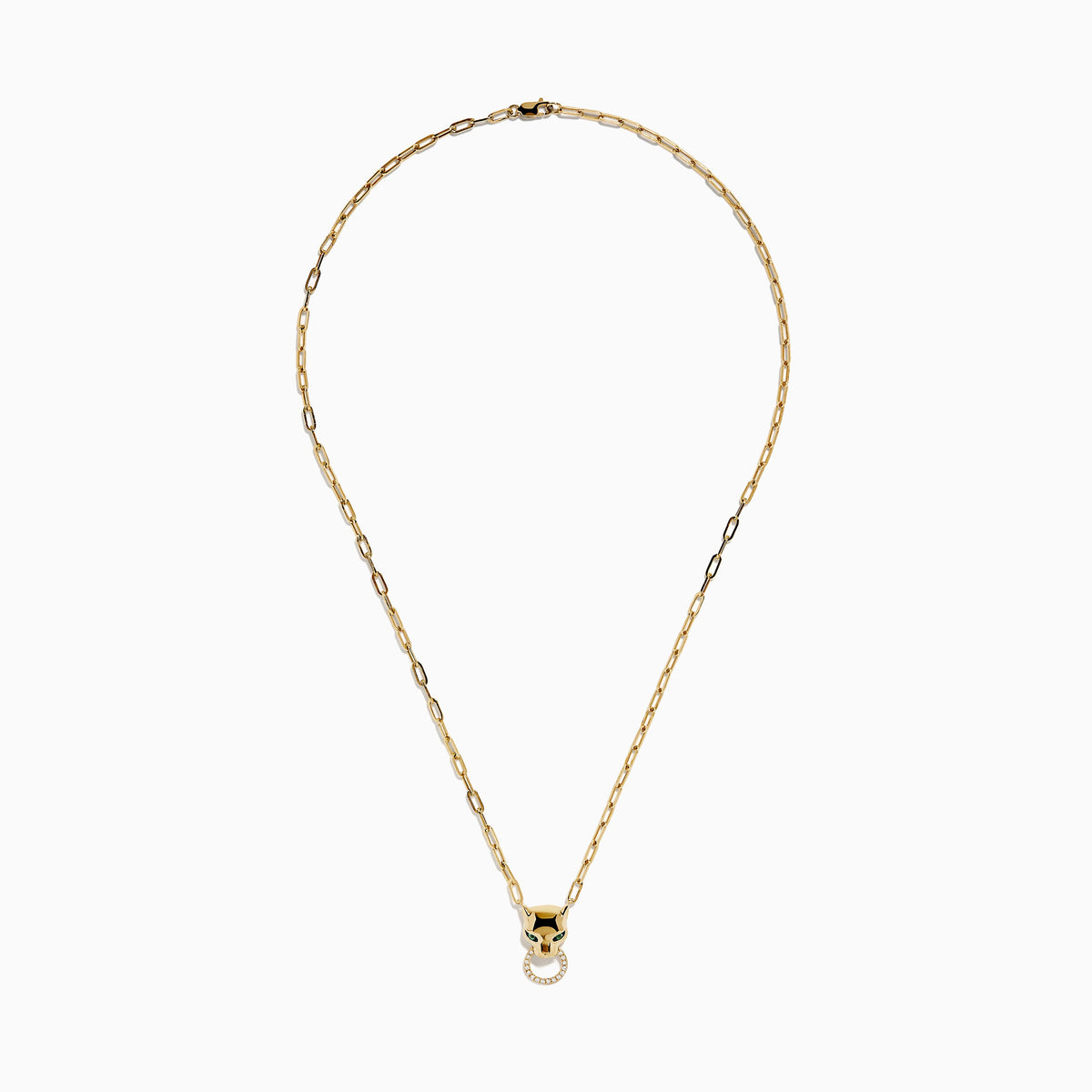 Diamond and Emerald Panther Necklace in 14K Yellow Gold view 3