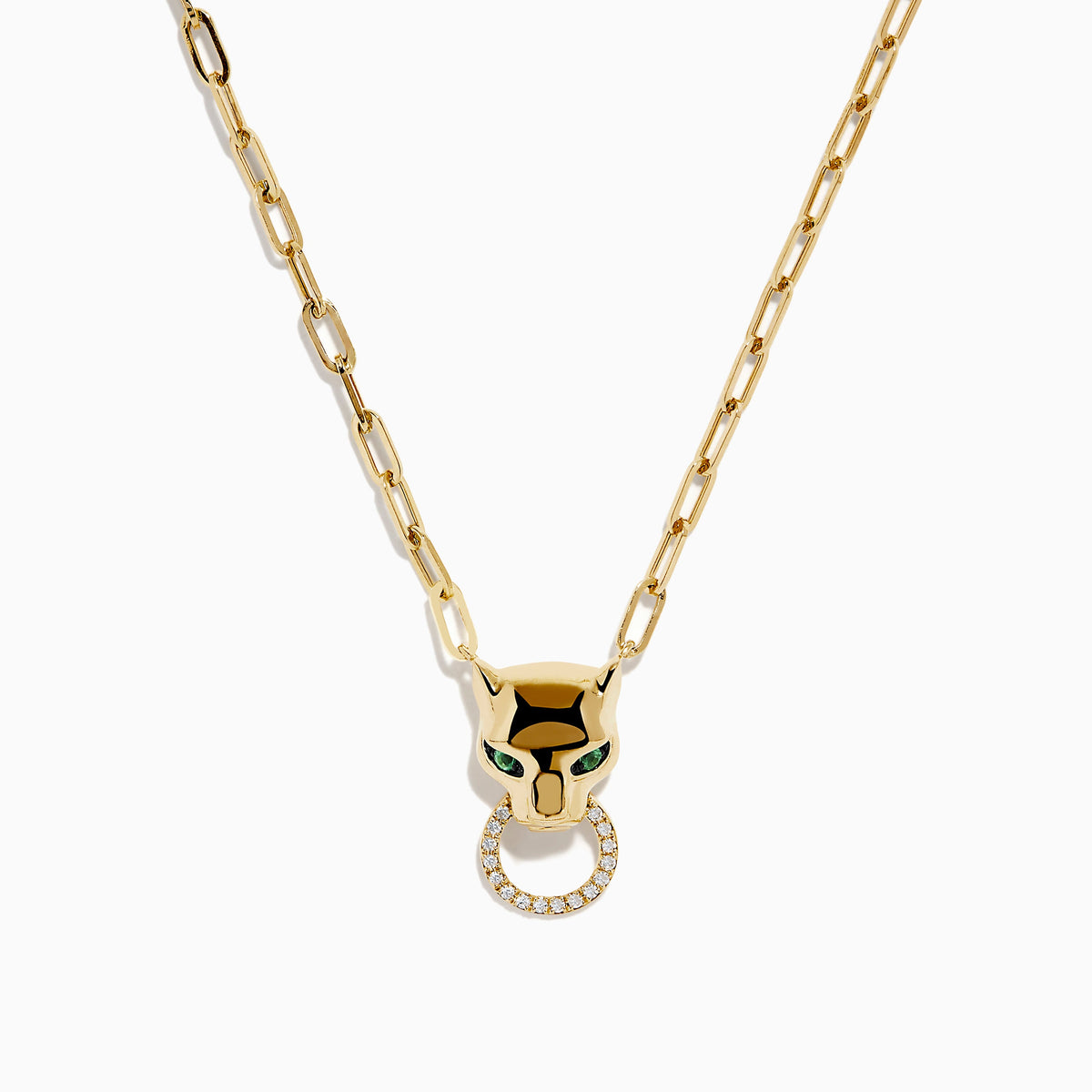 Diamond and Emerald Panther Necklace in 14K Yellow Gold