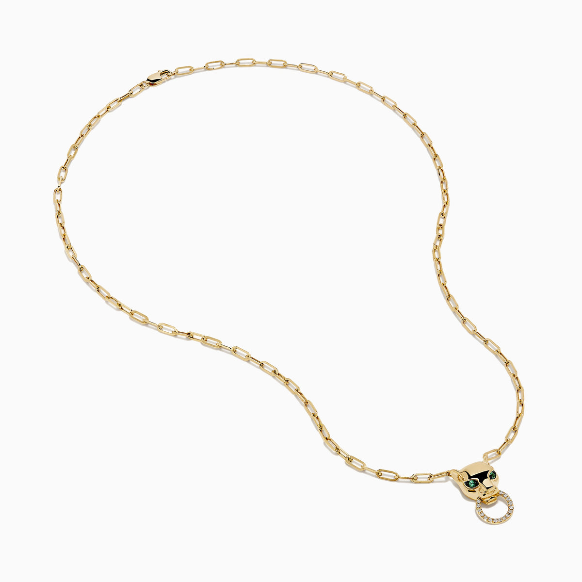 Diamond and Emerald Panther Necklace in 14K Yellow Gold view 2