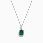 Emerald and Diamond Pendant in 14K White Gold, 1.55 ctw