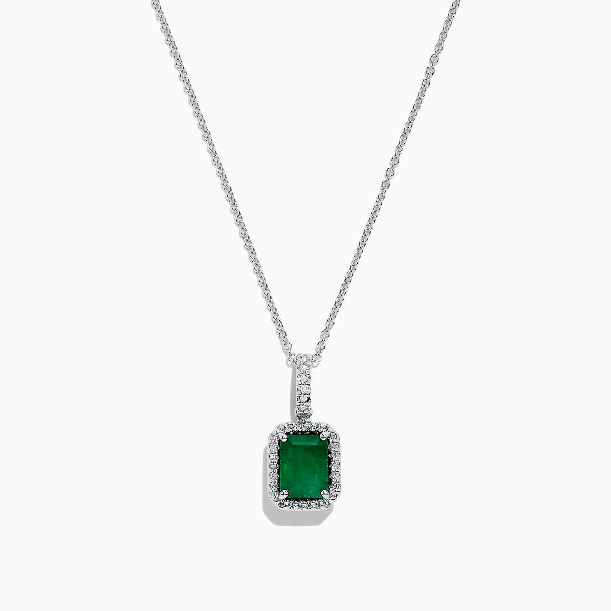 Emerald and Diamond Pendant in 14K White Gold, 1.55 ctw