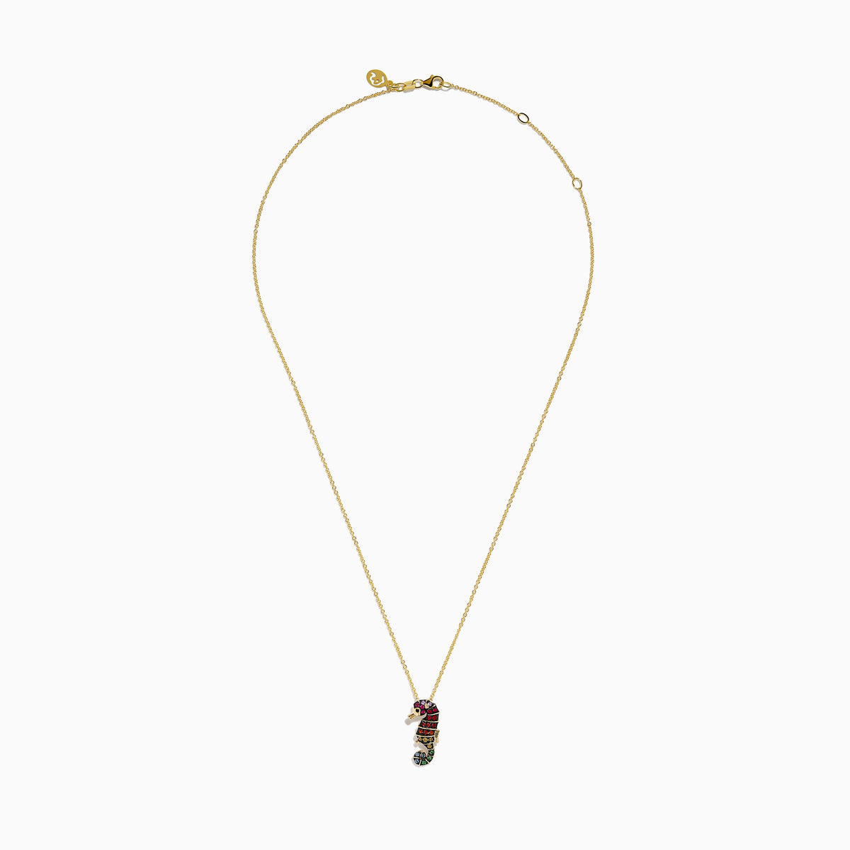 Multi Sapphire Seahorse Pendant in 14K Yellow Gold view 3