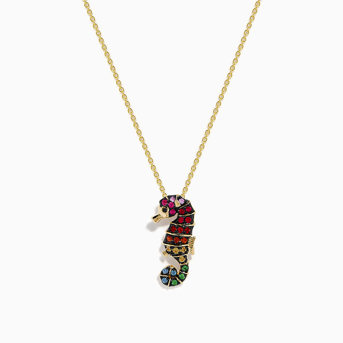 Multi Sapphire Seahorse Pendant in 14K Yellow Gold