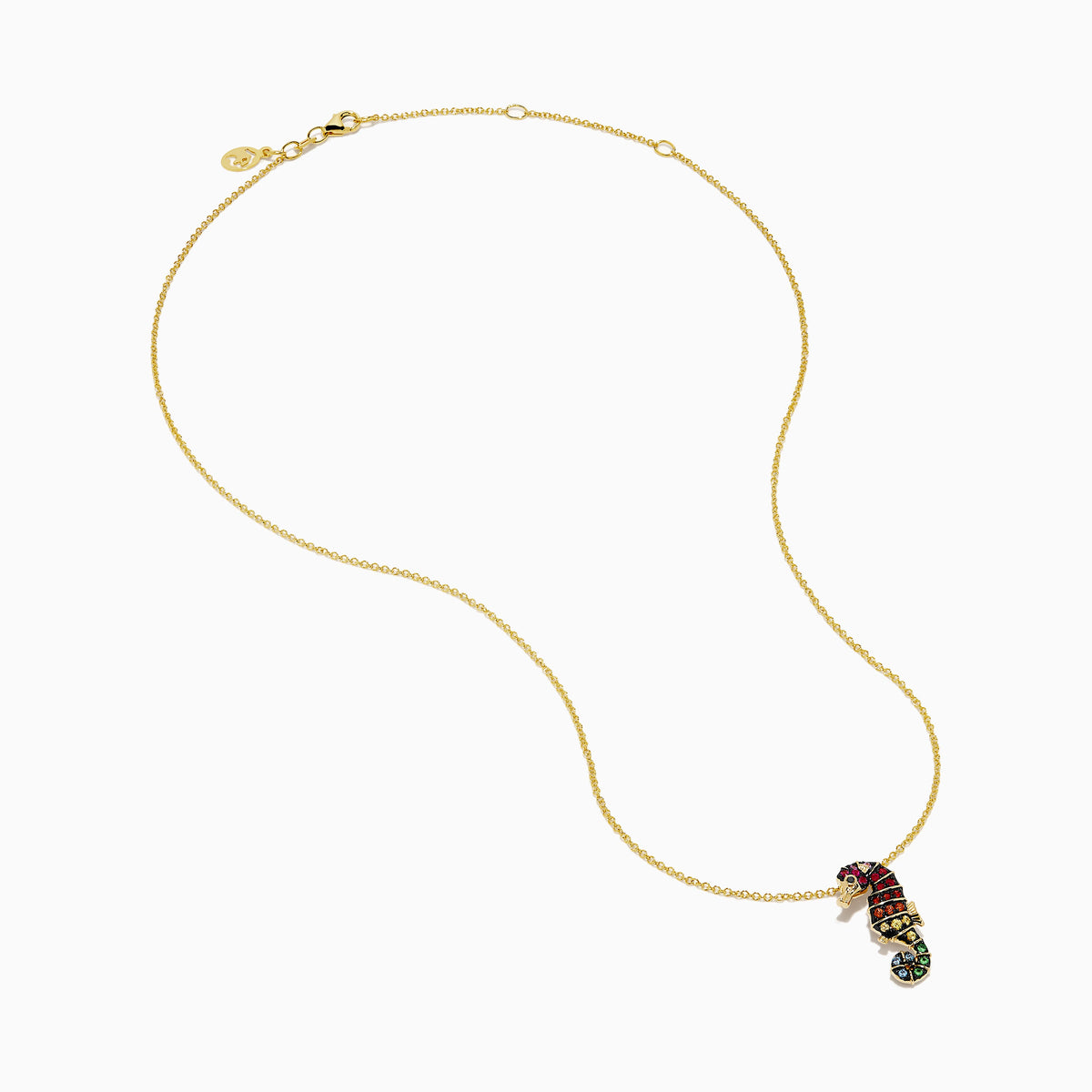Multi Sapphire Seahorse Pendant in 14K Yellow Gold view 2