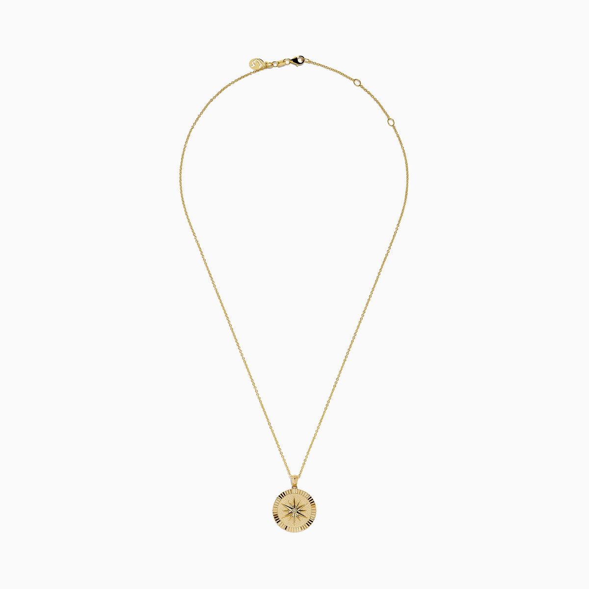 Diamond Compass Coin Pendant in 14K Yellow Gold view 3