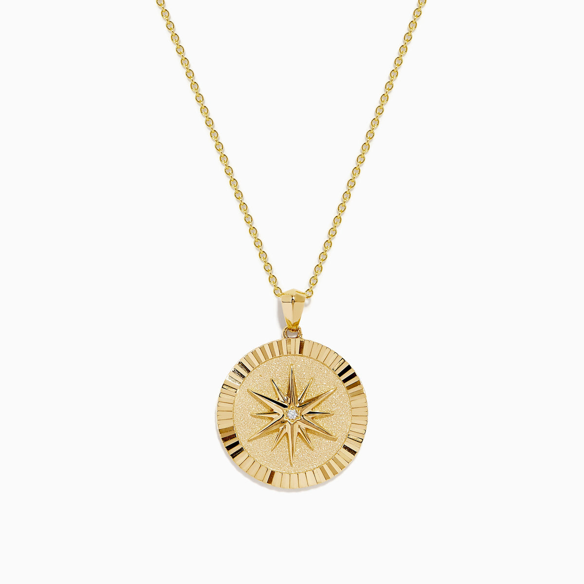Diamond Compass Coin Pendant in 14K Yellow Gold