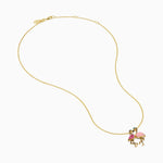 Pink Sapphire, Blue Diamond and Enamel Flamingos Pendant in 14K Yellow Gold view 2