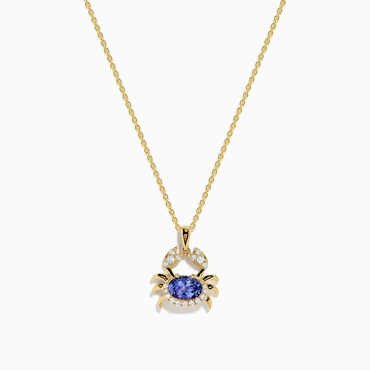 Tanzanite and Diamond Crab Pendant in 14K Yellow Gold