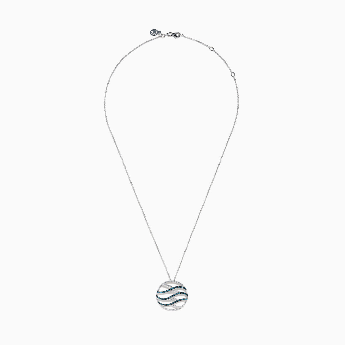 Blue and White Diamond Pave Wave Pendant in 14K White Gold view 3