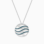 Blue and White Diamond Pave Wave Pendant in 14K White Gold
