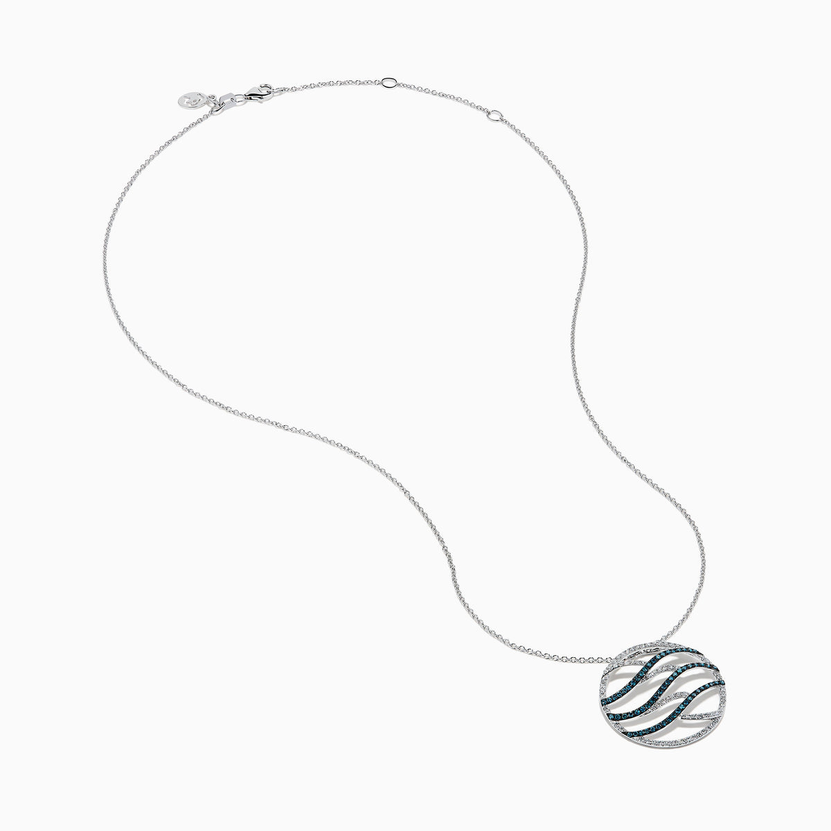 Blue and White Diamond Pave Wave Pendant in 14K White Gold view 2