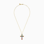 Multi Sapphire and Diamond Rainbow Cross Pendant in 14K Yellow Gold view 3