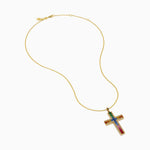 Multi Sapphire and Diamond Rainbow Cross Pendant in 14K Yellow Gold view 2