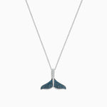 Blue and White Diamond Whale's Tail Pendant in 14K Gold, 0.28 ctw