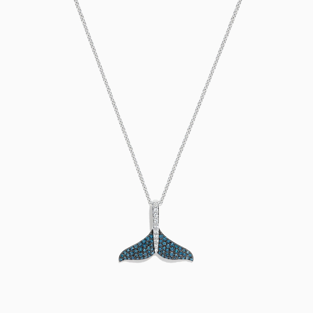 Blue and White Diamond Whale's Tail Pendant in 14K Gold, 0.28 ctw