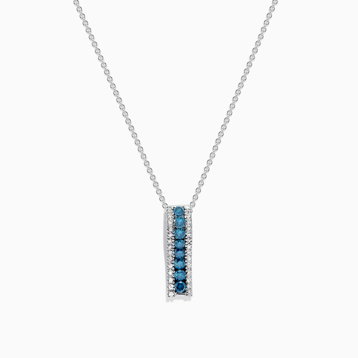 Blue and White Diamond Pendant in 14K White Gold, 0.62 ctw