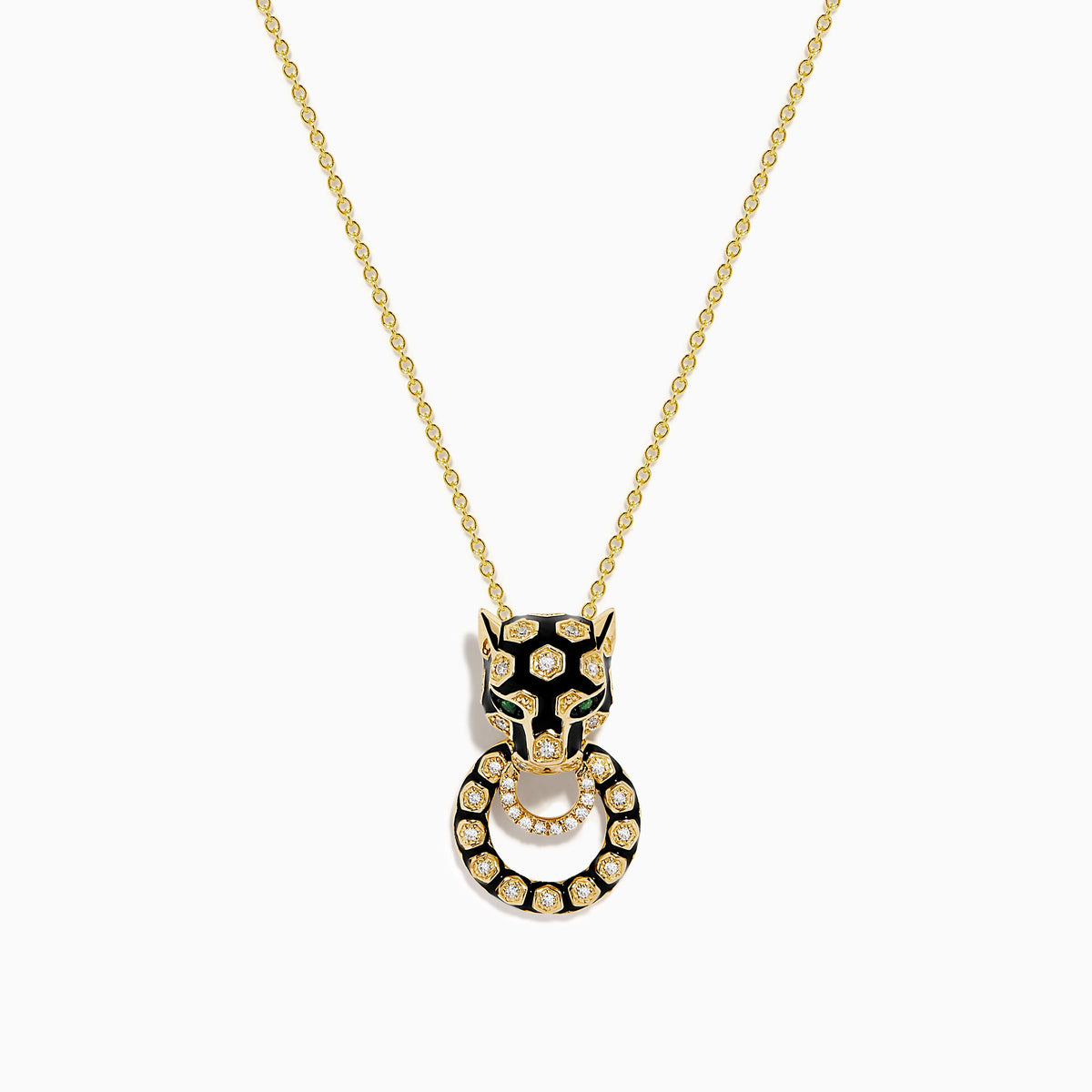 Diamond and Enamel Panther Pendant in 14K Yellow Gold