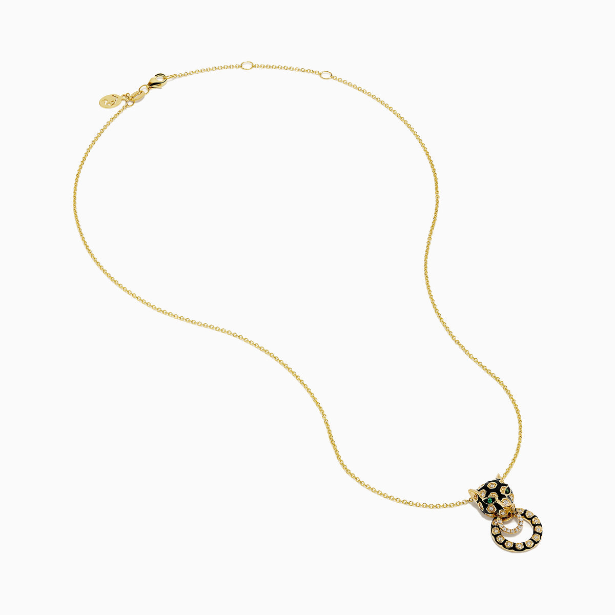 Diamond and Enamel Panther Pendant in 14K Yellow Gold view 2