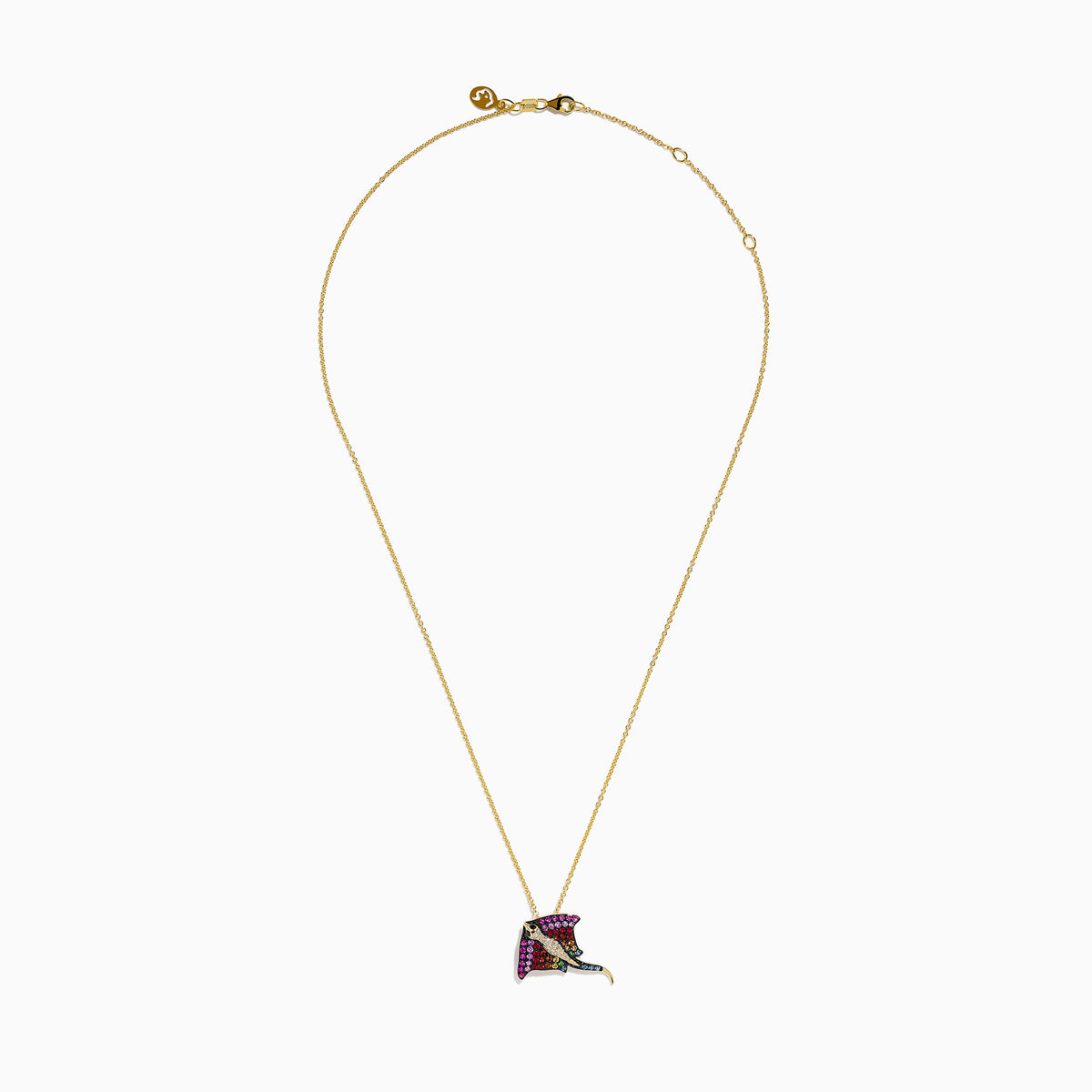 Multi Sapphire, Tsavorite and Diamond Stingray Pendant in 14K Yellow Gold view 3