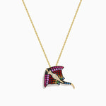 Multi Sapphire, Tsavorite and Diamond Stingray Pendant in 14K Yellow Gold