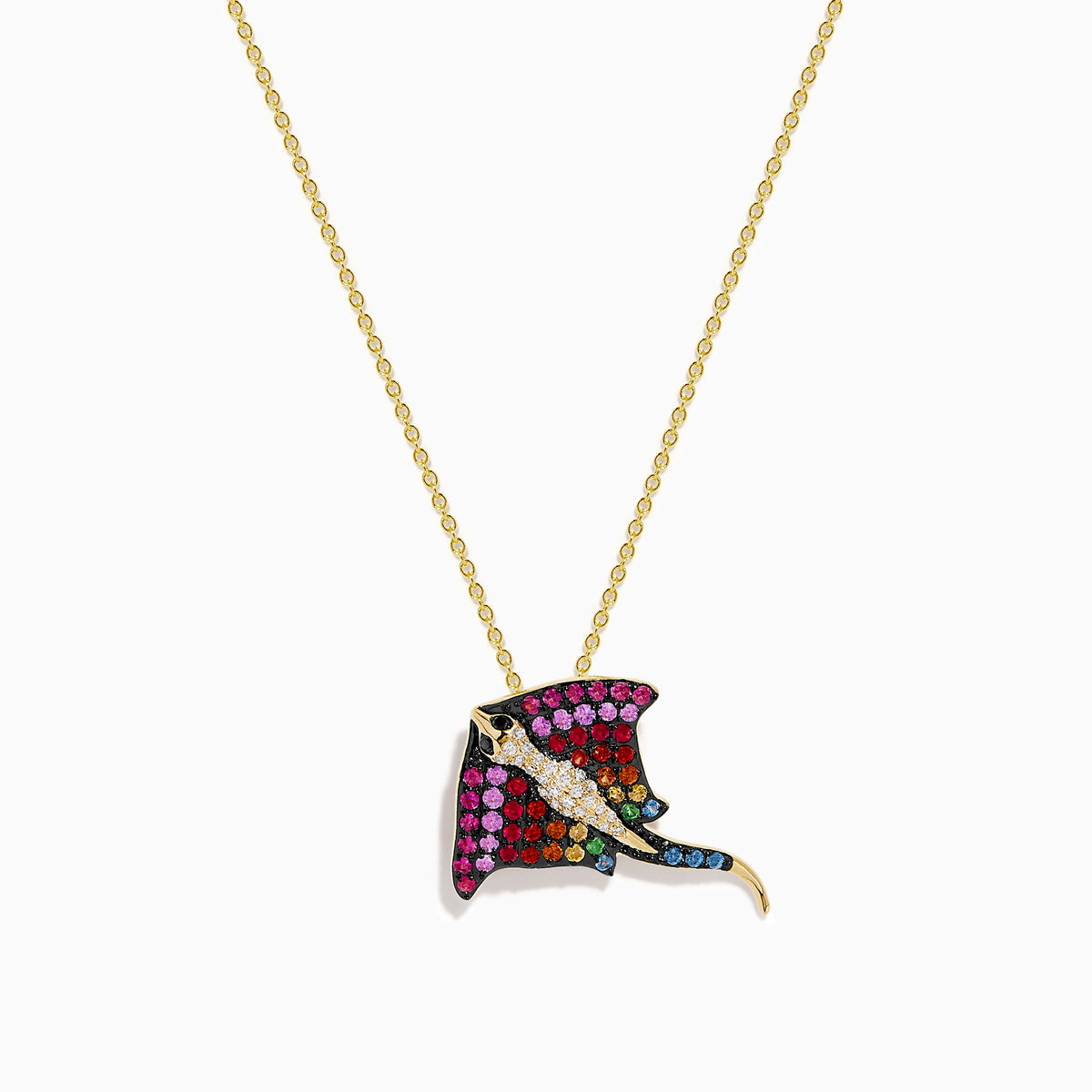 Multi Sapphire, Tsavorite and Diamond Stingray Pendant in 14K Yellow Gold
