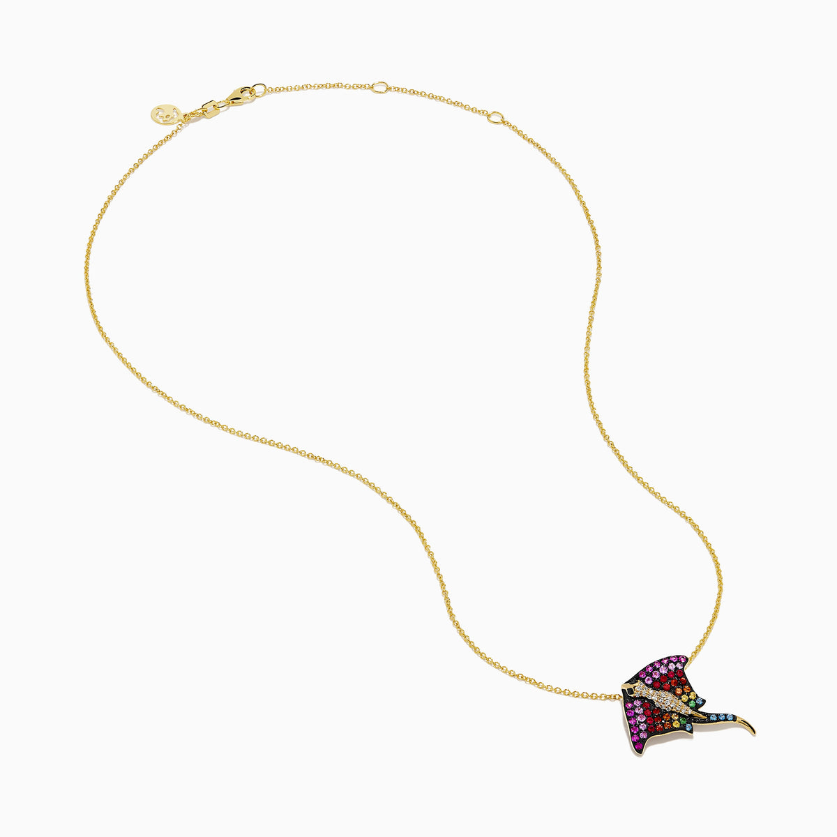 Multi Sapphire, Tsavorite and Diamond Stingray Pendant in 14K Yellow Gold view 2