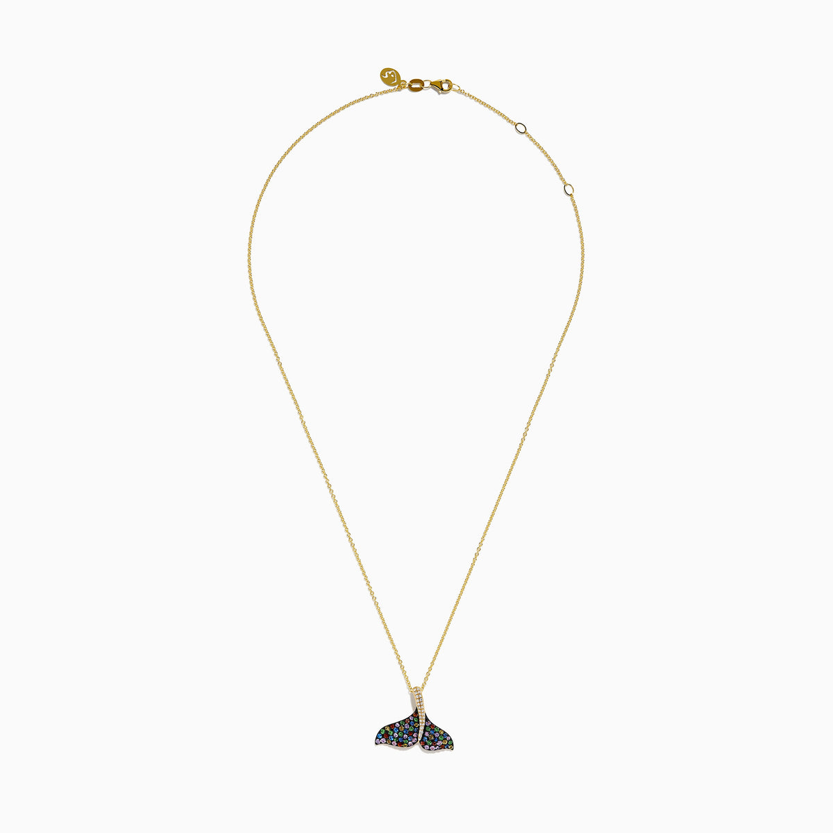 Multi Sapphire and Diamond Whale Tail Pendant in 14K Yellow Gold view 3