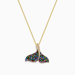 Multi Sapphire and Diamond Whale Tail Pendant in 14K Yellow Gold