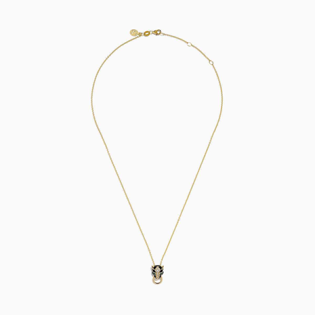 Diamond and Rhodium Panther Pendant in 14K Yellow Gold view 3