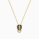 Diamond and Rhodium Panther Pendant in 14K Yellow Gold