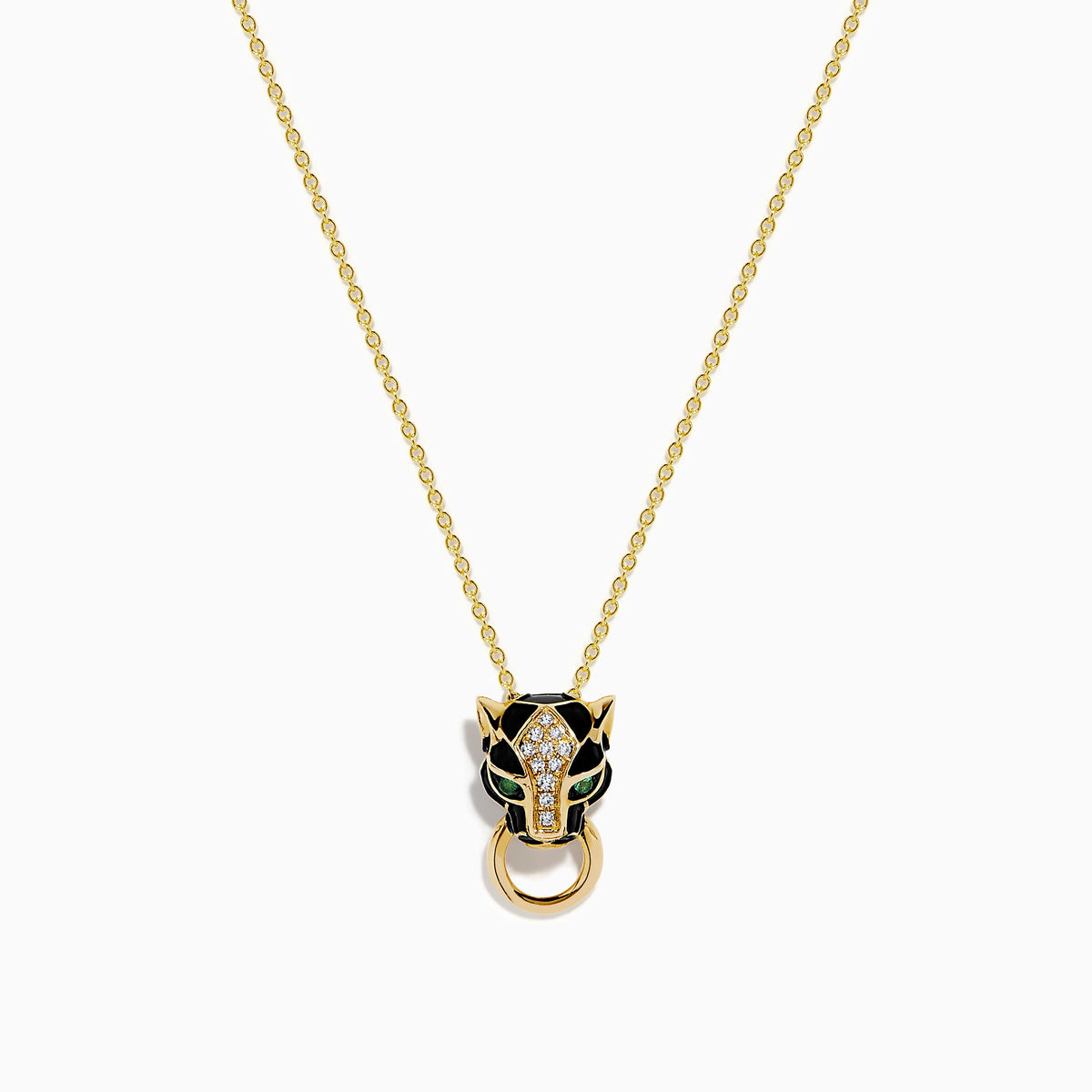 Diamond and Rhodium Panther Pendant in 14K Yellow Gold