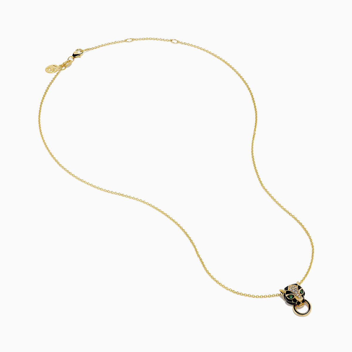 Diamond and Rhodium Panther Pendant in 14K Yellow Gold view 2