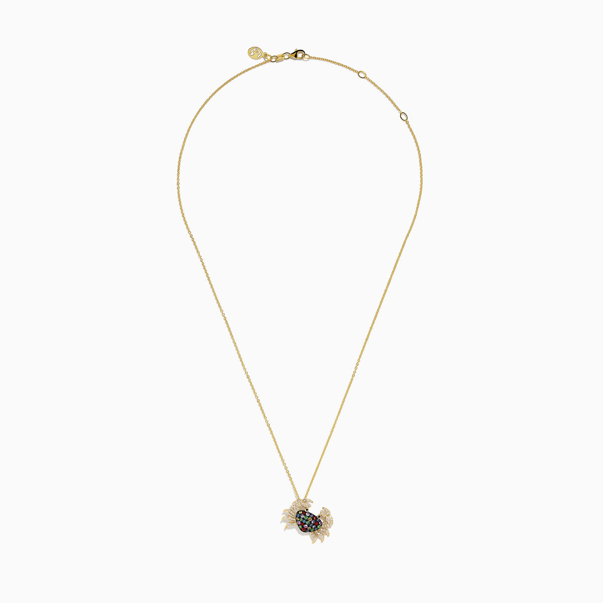 Multi Sapphire and Diamond Crab Pendant in 14K Yellow Gold view 3
