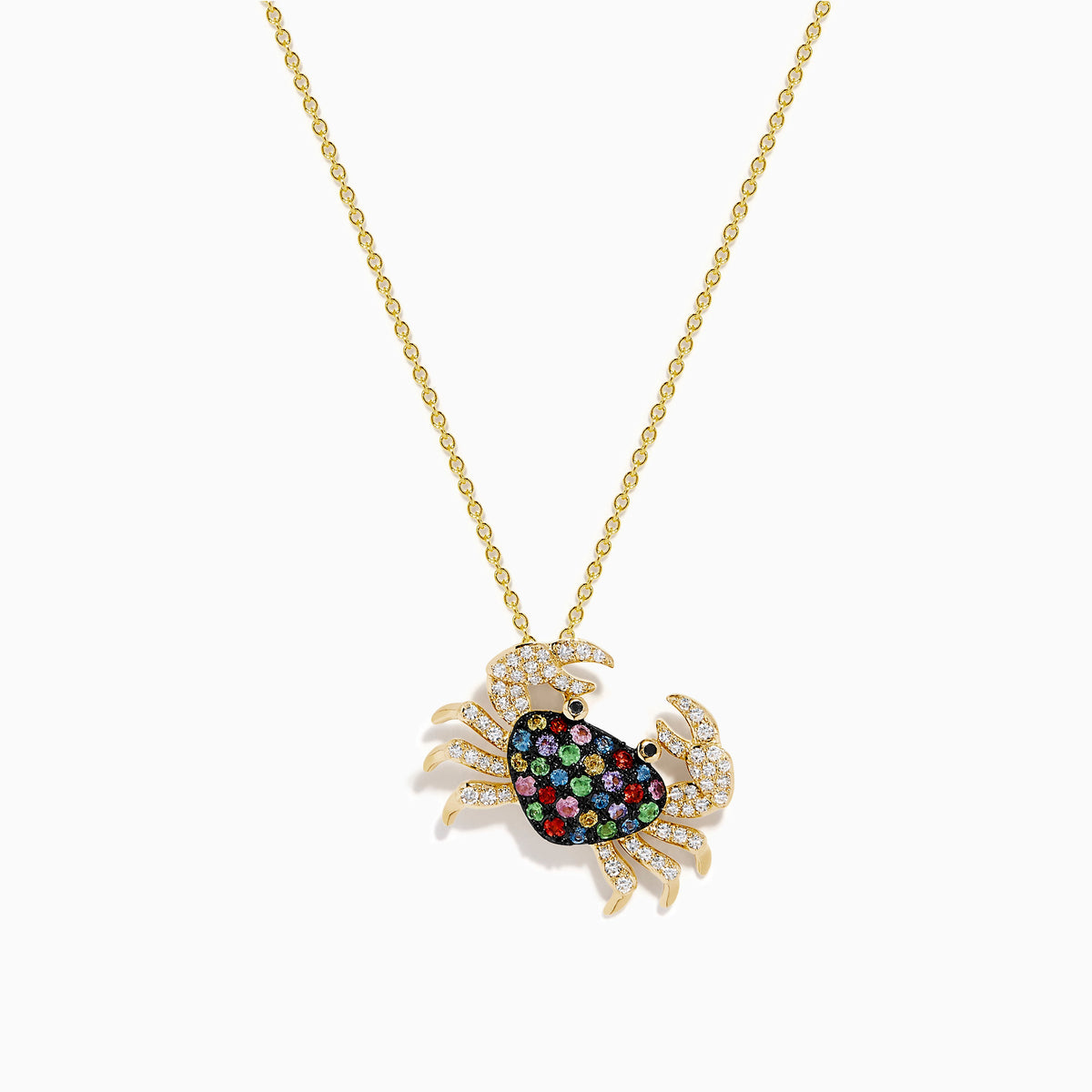 Multi Sapphire and Diamond Crab Pendant in 14K Yellow Gold